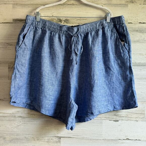Tahari Pants - NWT Tahari 3X Linen Minimalist Summer Mini Bermuda Shorts Lightweight Blue